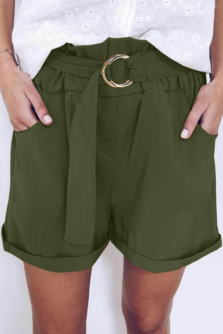 Green Casual Paper Waist Shorts