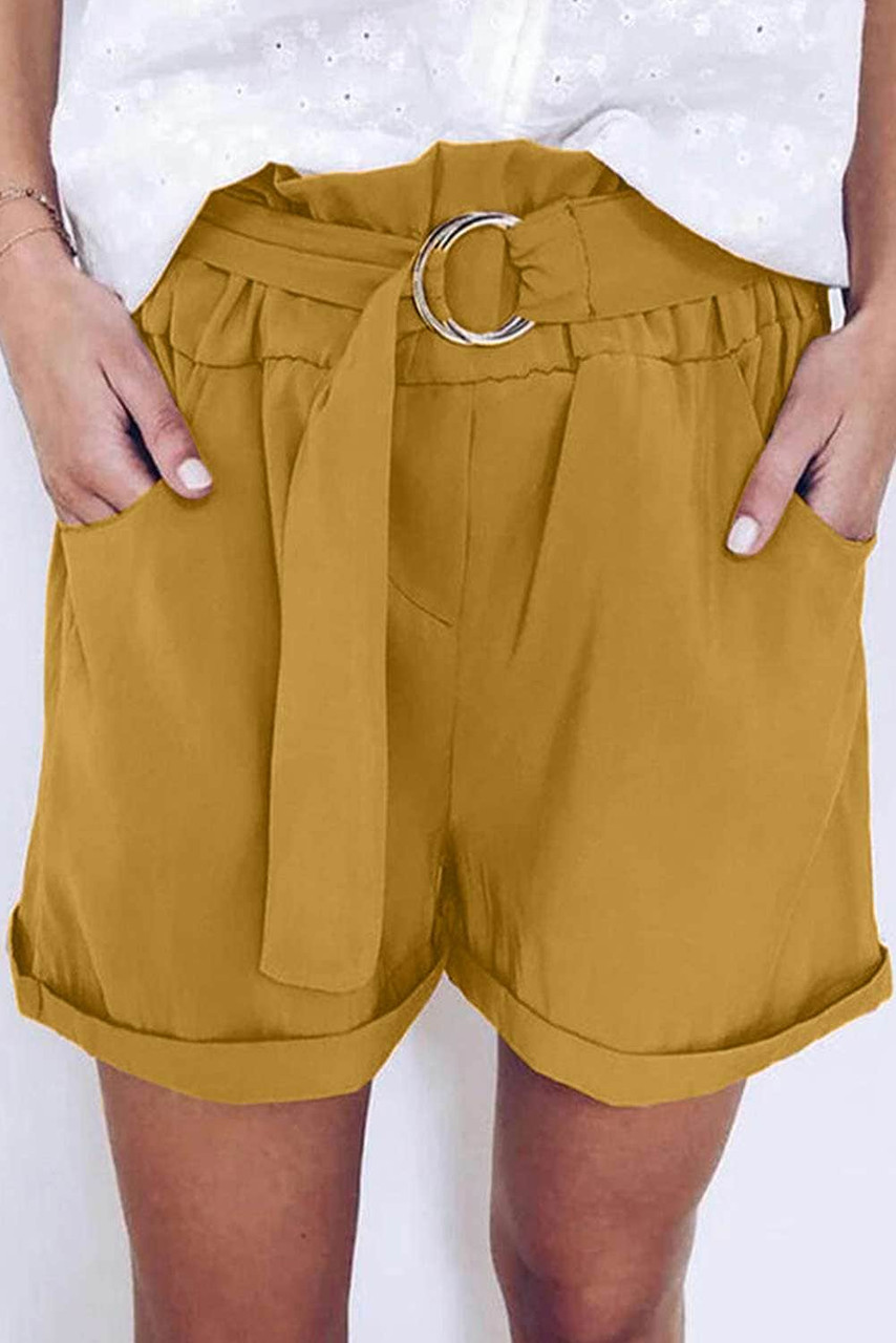 Yellow Casual Paper Waist Shorts