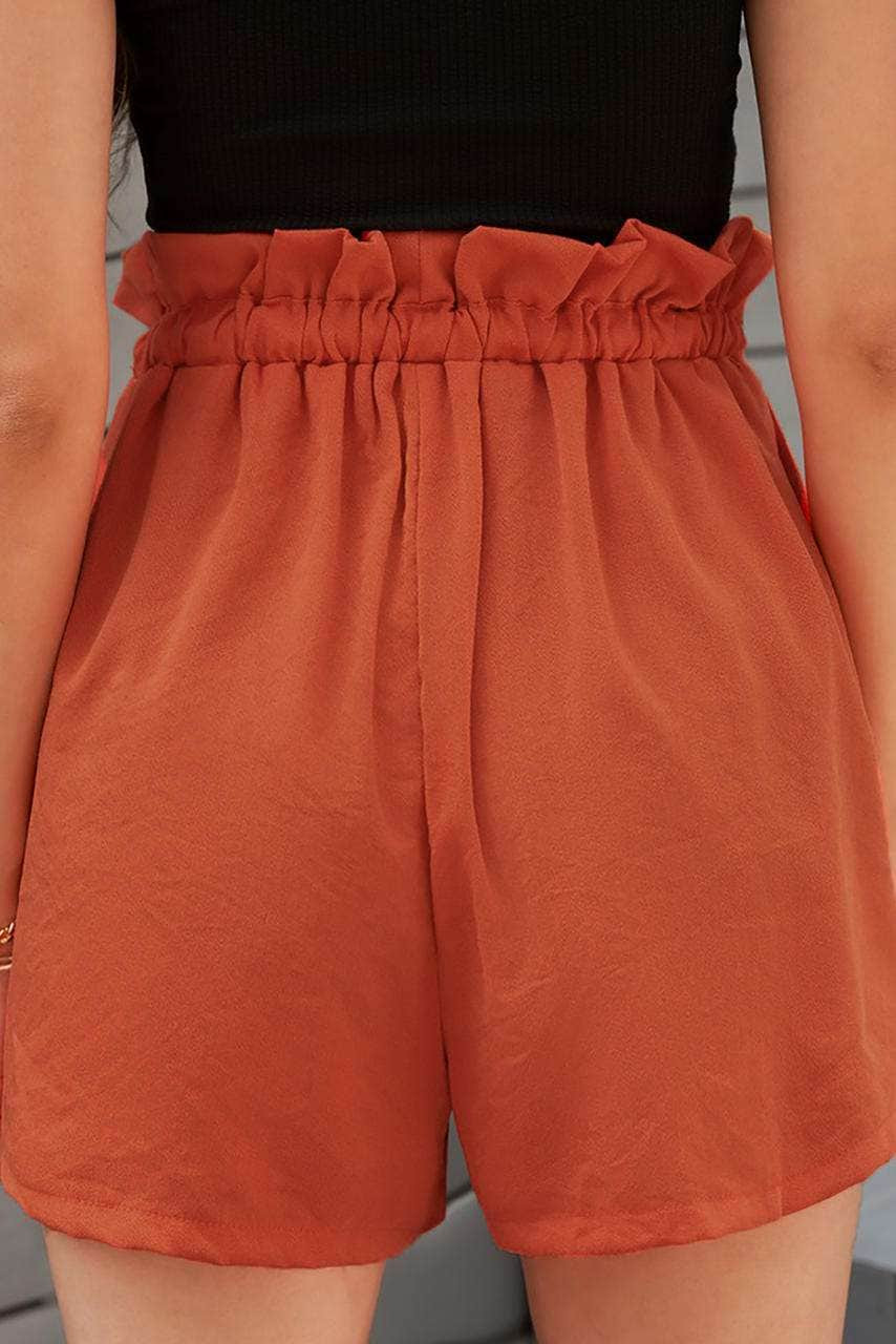 Orange Frilled Drawstring Waist High Rise Shorts
