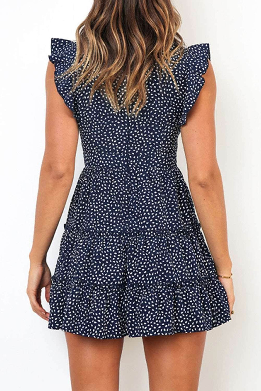 Navy Printed Sleeveless Tiered Mini Dress