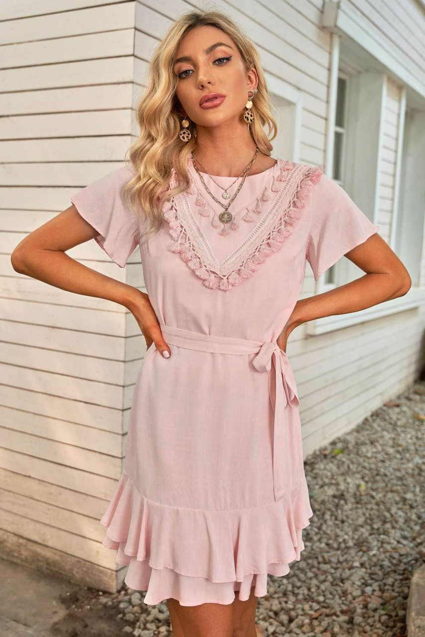 Pink Tassel Bust Wrap Bottom Dress