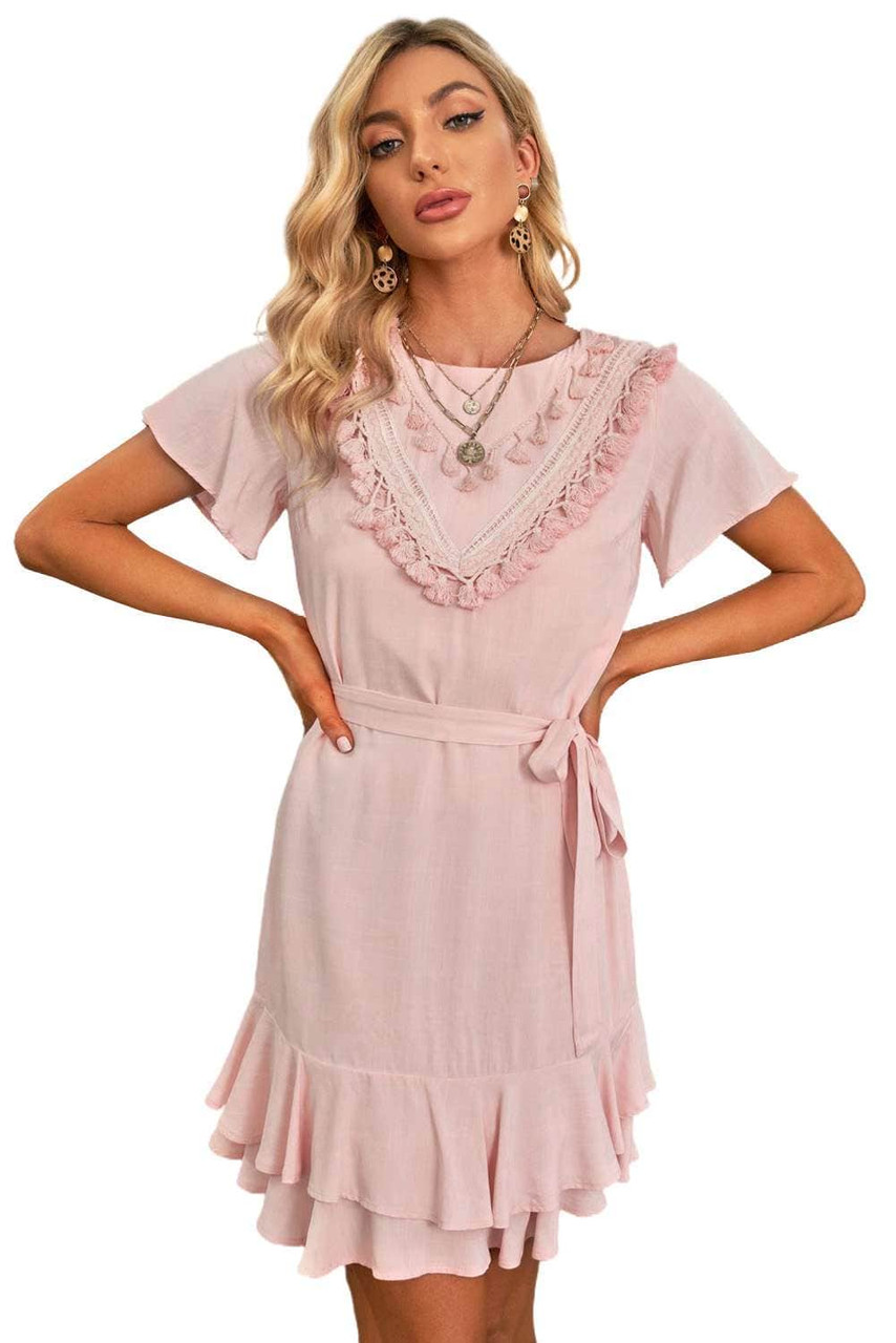 Pink Tassel Bust Wrap Bottom Dress