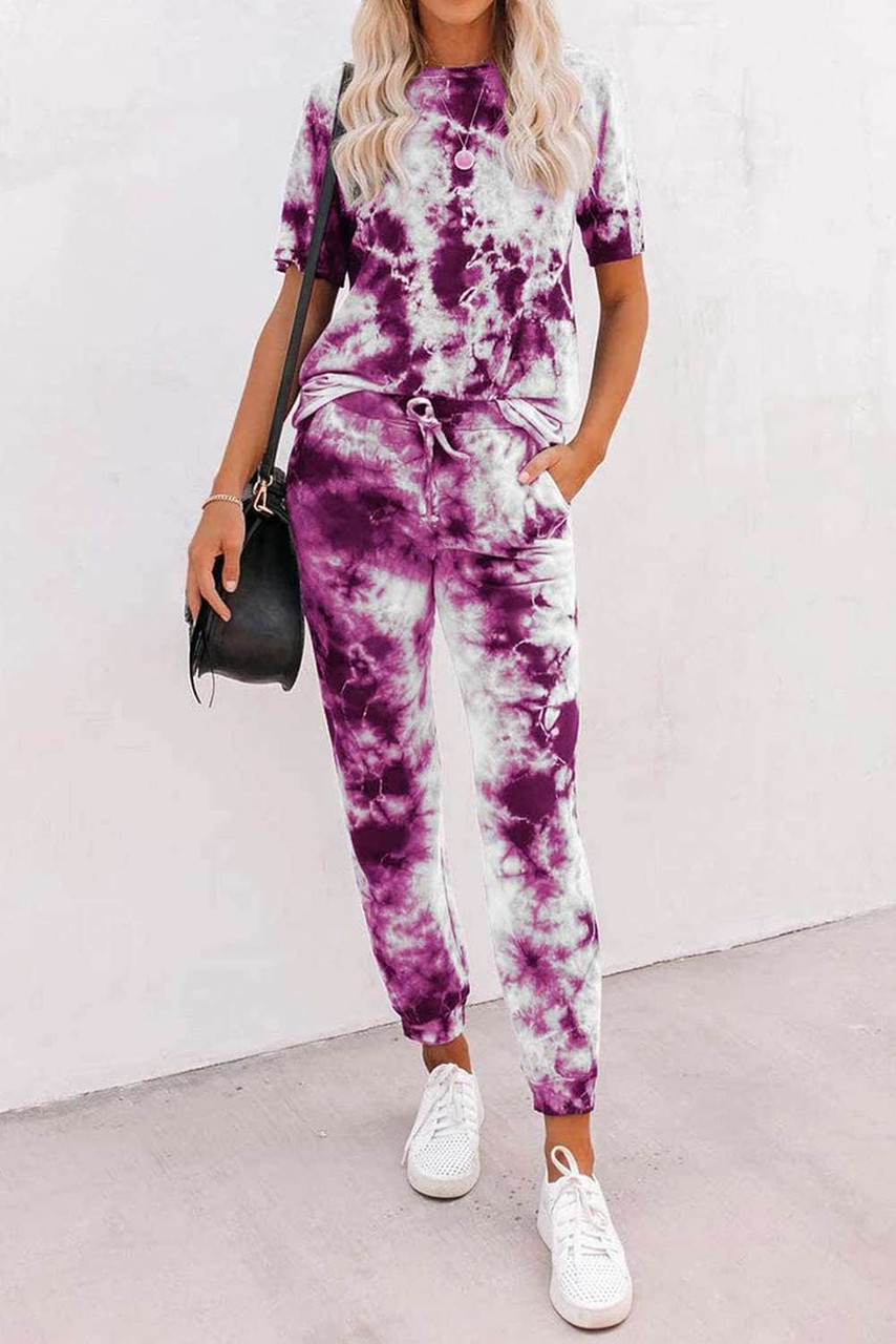 Purple Tie-dye Tee and Sweatpants Sports Wear