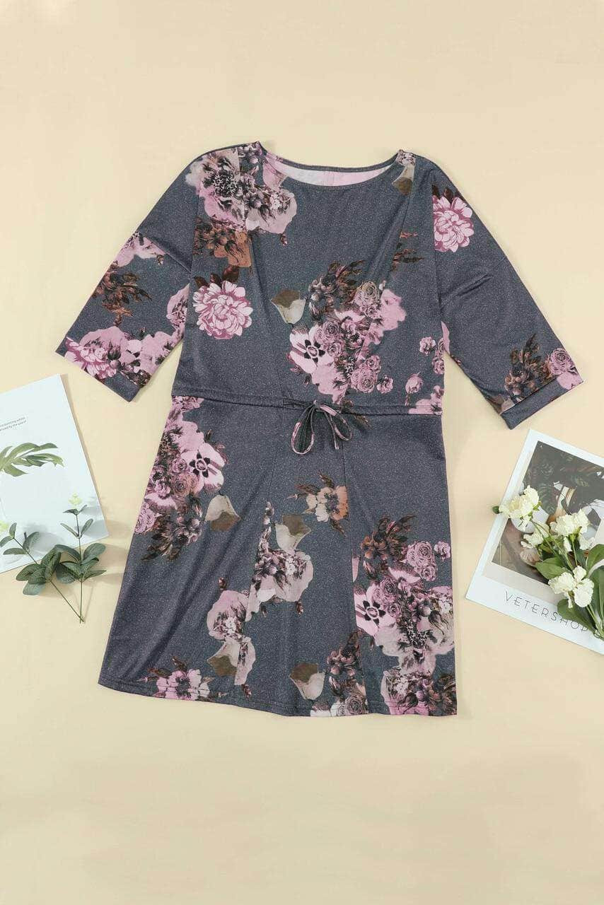 Gray Floral Lounge Tunic Dress