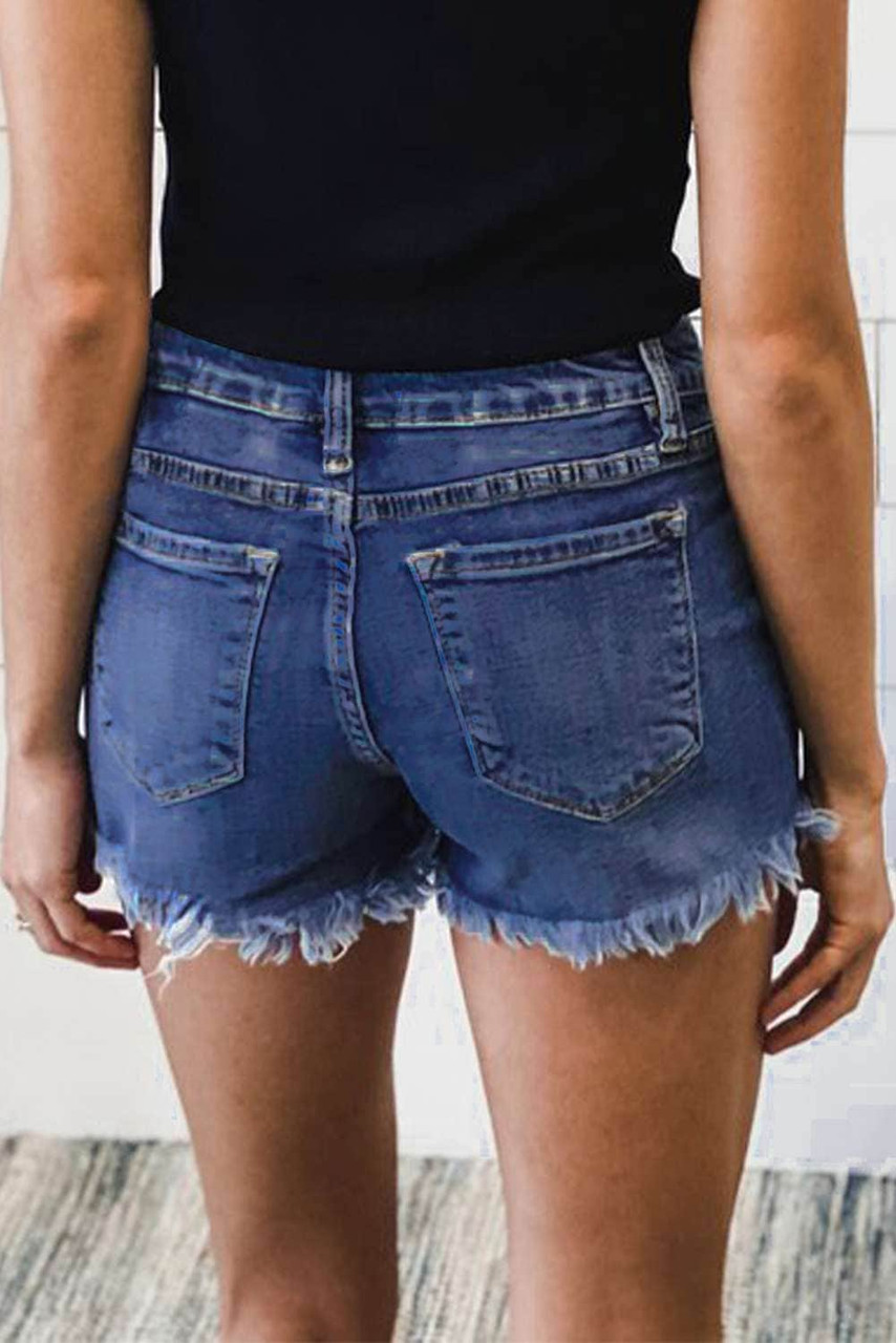 Leopard Pocket Low Rise Distresses Denim Shorts