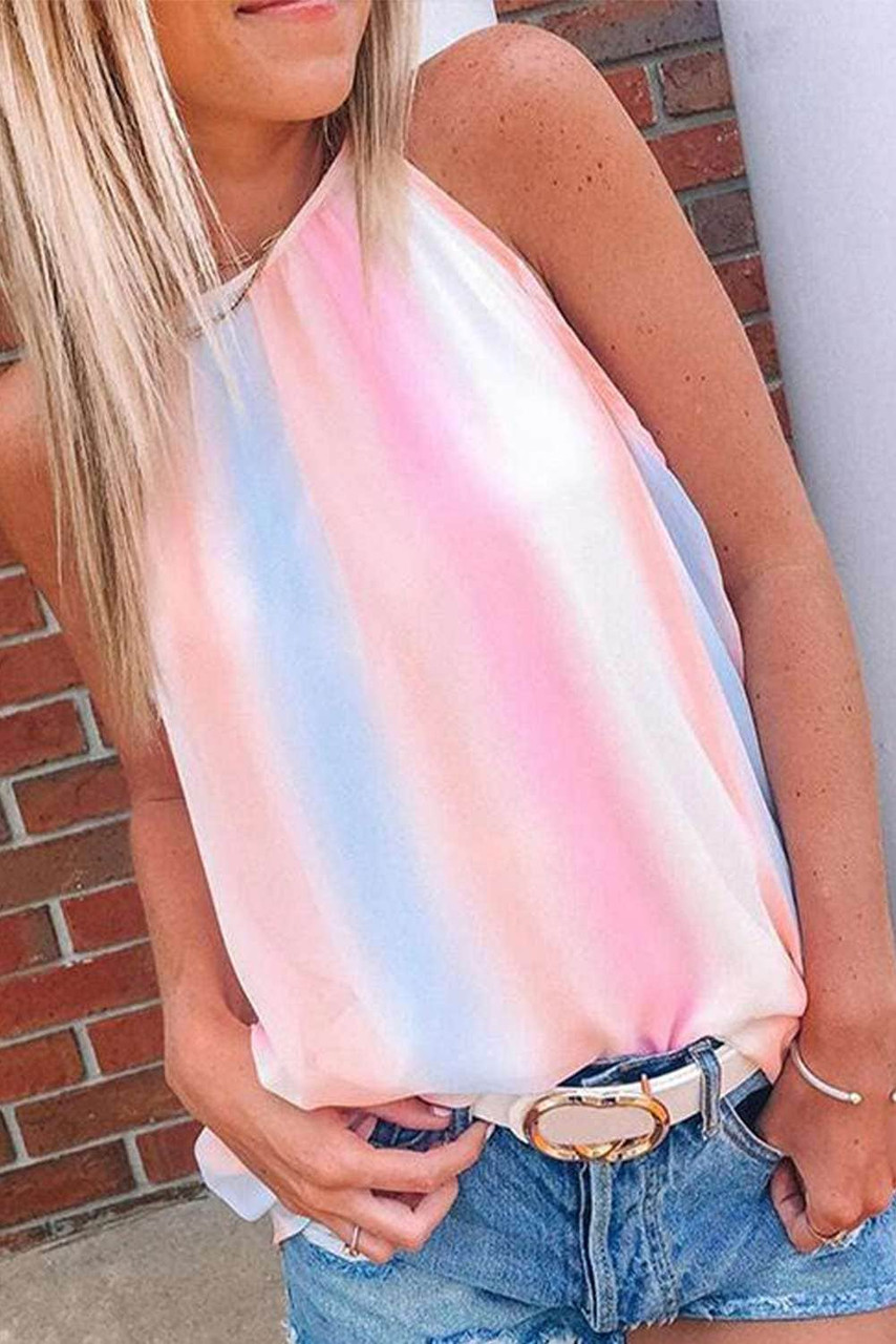 Rainbow Tie Dye Halter Loose Tank Top