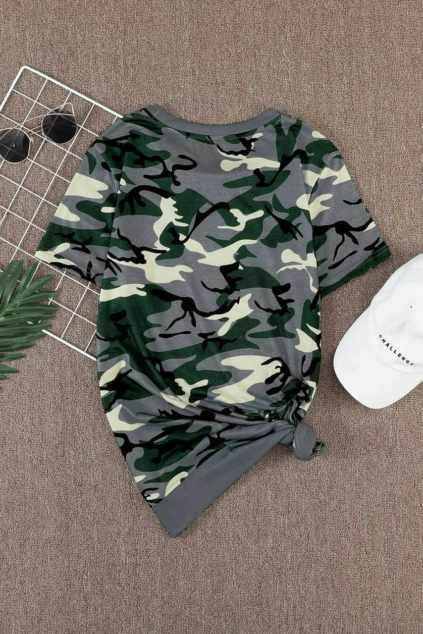 Multicolor Crew Neck Camo Side Split T-shirt