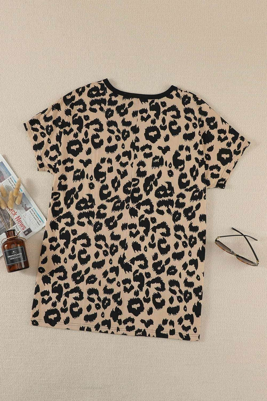 Leopard Print Pocketed T-shirt Mini Dress