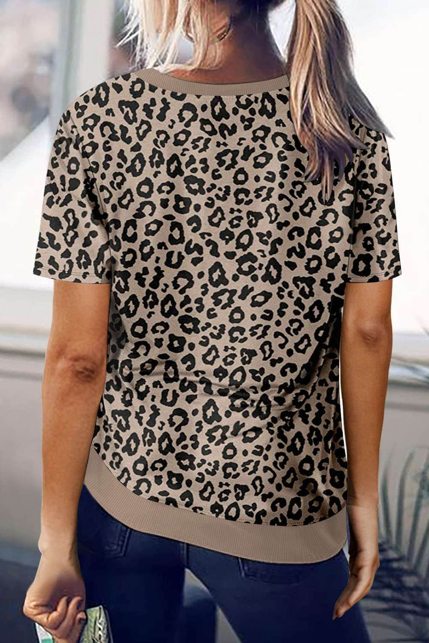Crew Neck Leopard Side Split T-shirt