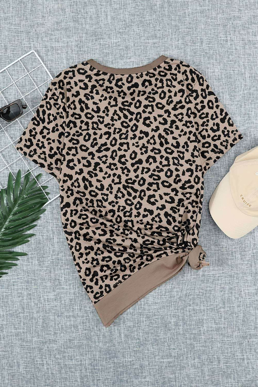 Crew Neck Leopard Side Split T-shirt