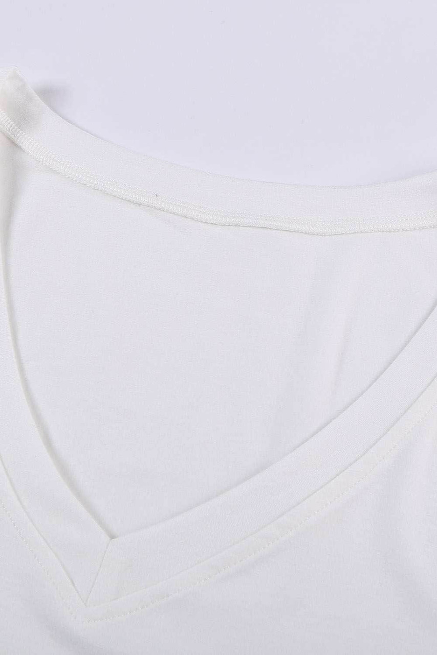 White Plus Size Stripes Stitching Sleeve V Neck T-shirt White Plus Size Stripes Stitching Sleeve V Neck T-shirt