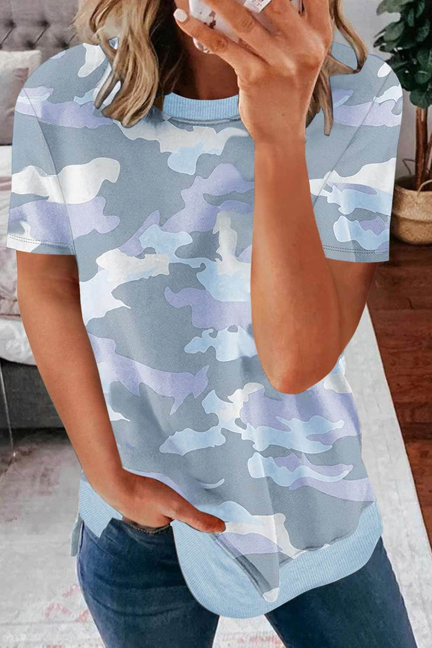 Women's Crew Neck Camo Side Split T-shirt