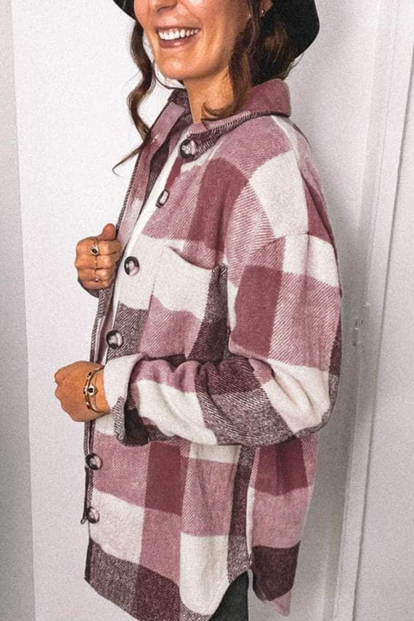 Plaid Color Block Buttoned Long Sleeve Jacket with Pocket Plaid Color Block Buttoned Long Sleeve Jacket with Pocket