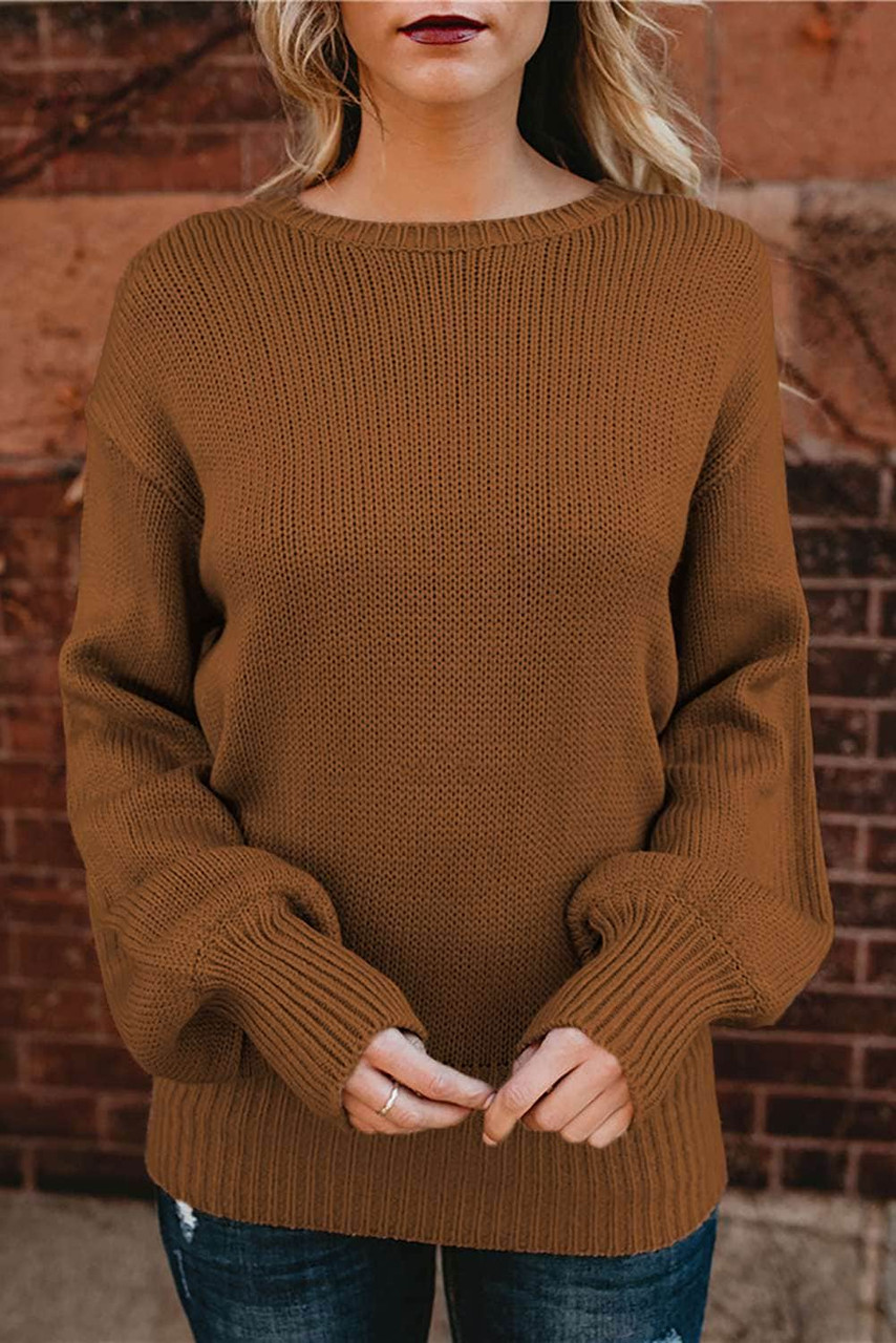 Brown Hollow-out Back Sweater with Tie
