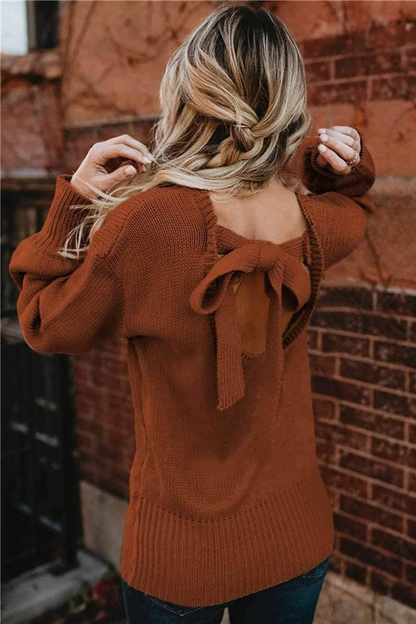 Hollow-out Back Sweater with Tie Hollow-out Back Sweater with Tie