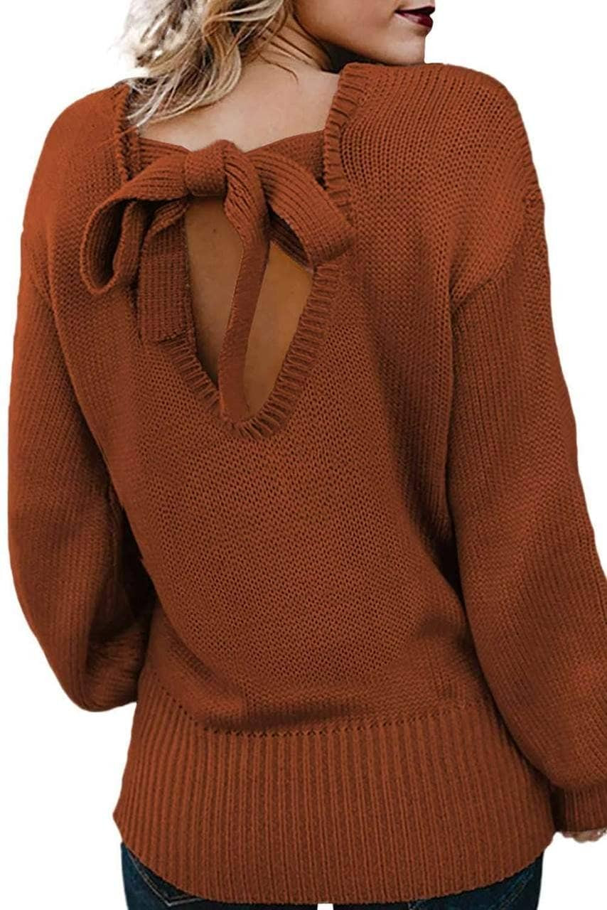 Hollow-out Back Sweater with Tie Hollow-out Back Sweater with Tie