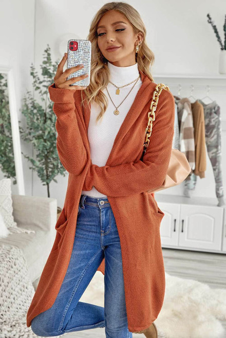 Brown Open Front Hooded Sweater Cardigan