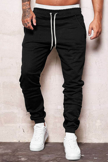 Black Drawstring Elastic Waist Men's Joggers