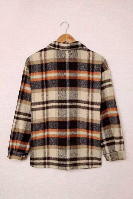 Orange Geometric Plaid Print Pocketed Shirt Orange Geometric Plaid Print Pocketed Shirt