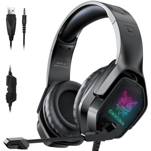ONIKUMA X4 Wired Gaming Headset Stereo with Noise Reduction Mic RGB Lights for PS5 PS4, Xbox