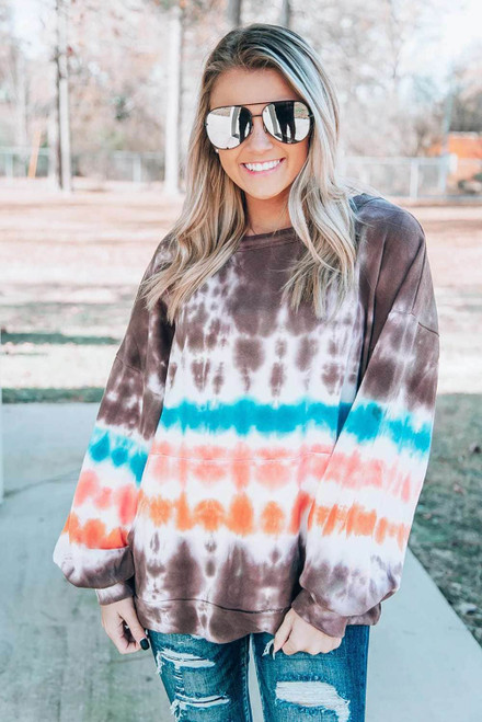 Tie-dyed Print Crew Neck Pullover Sweatshirt with Pocket