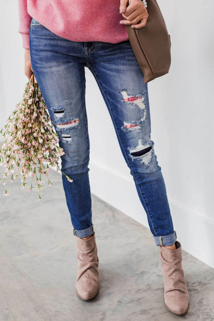 Aztec Patch Ripped Slim-fit Jeans