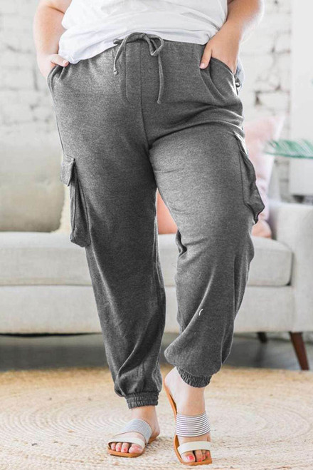 Gray Elastic Waist Side Pocket Plus Size Jogger Pants