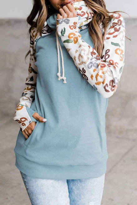 Leopard Print Sleeve Patchwork Hoodie with Pocket