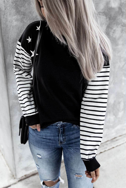 Striped Star Print Patchwork Long Sleeve Top