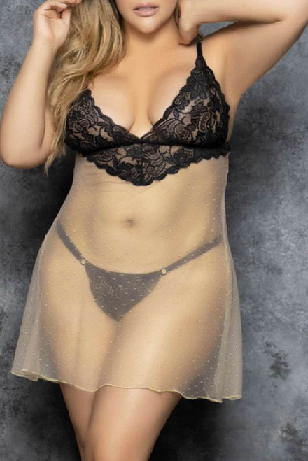 Apricot Plus Size Sheer Babydoll Lingerie Set