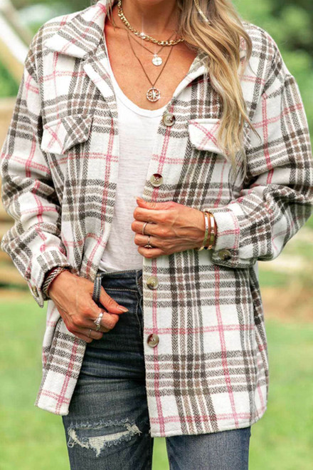 Buttoned Turn Down Collar Plaid Shacket Buttoned Turn Down Collar Plaid Shacket