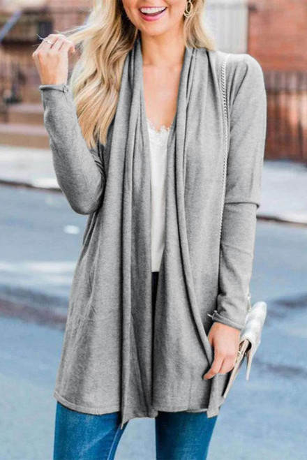 Grey Shawl Neckline Open Front Cardigan