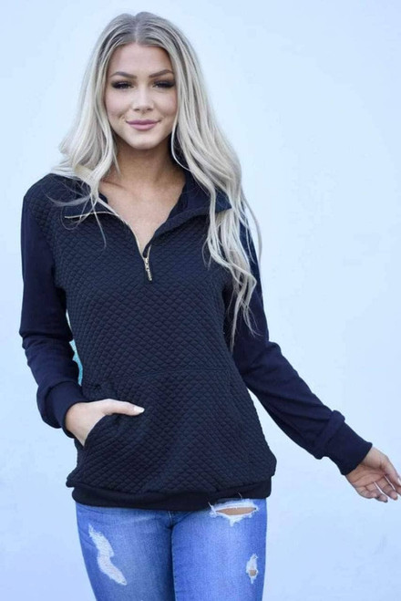 Navy Stand Neck Waffle Zip up Sweatshirt