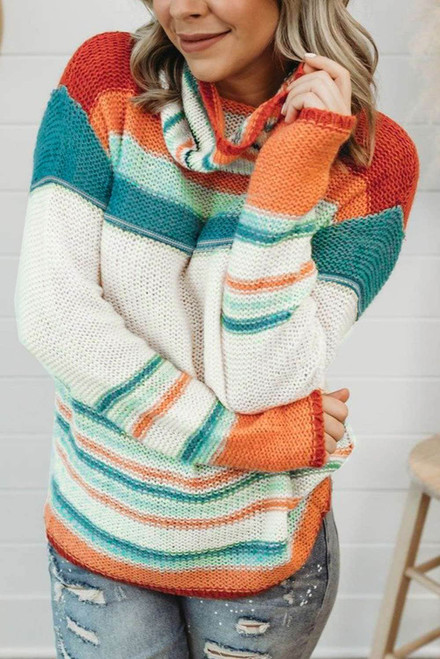 Color Block Cowl Neck Knit Sweater Color Block Cowl Neck Knit Sweater