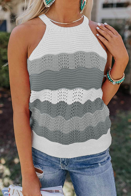 Gray Knit Colorblock Tank Top