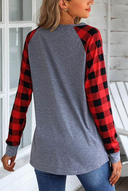 Red Plaid Raglan Long Sleeve Top Red Plaid Raglan Long Sleeve Top