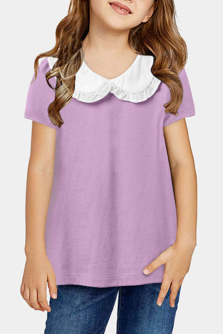 Purple Little Girl Peter Pan Collar Short Sleeve Top