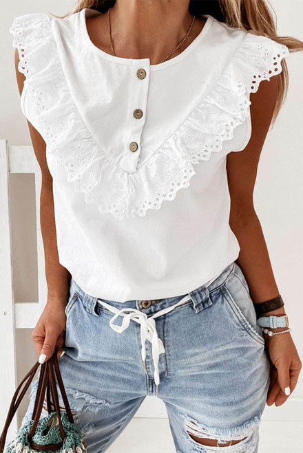White Buttons Ruffled Tank Top White Buttons Ruffled Tank Top