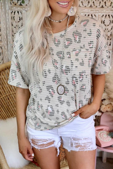 Leopard Waffle Knit Short Sleeve Top