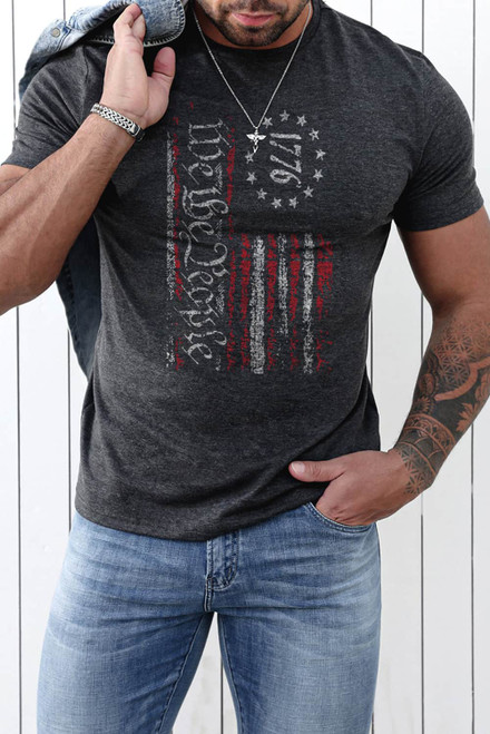 Gray American Flag Men's T Shirt