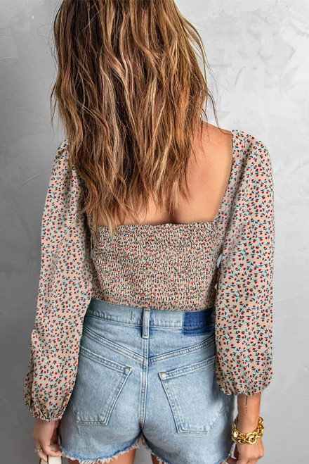 Apricot Square Neck Puff Sleeve Floral Smocked Top Apricot Square Neck Puff Sleeve Floral Smocked Top