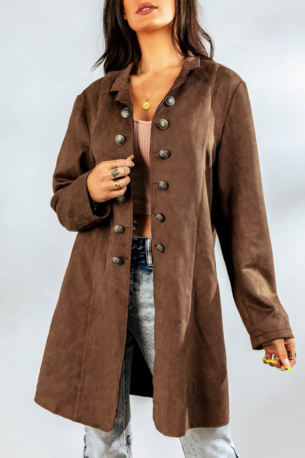 Brown Vintage Buttons Double Breasted Long Jacket