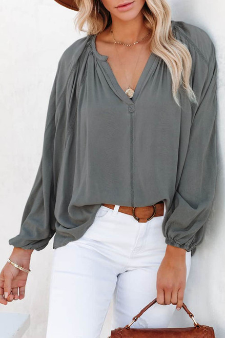 Gray Split Neck Dolman Top