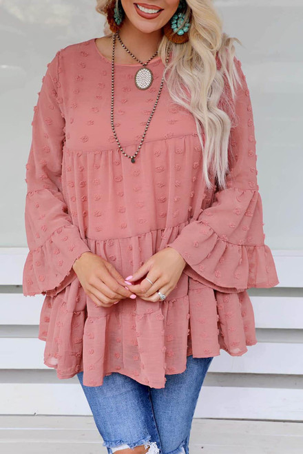 Pink Swiss Dot Ruffled Babydoll Blouse