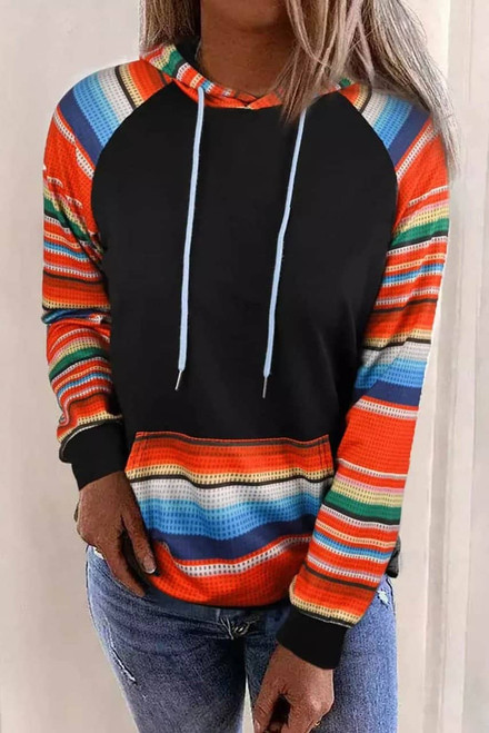 Multicolor Colorful Striped Patchwork Kangaroo Pocket Hoodie Multicolor Colorful Striped Patchwork Kangaroo Pocket Hoodie