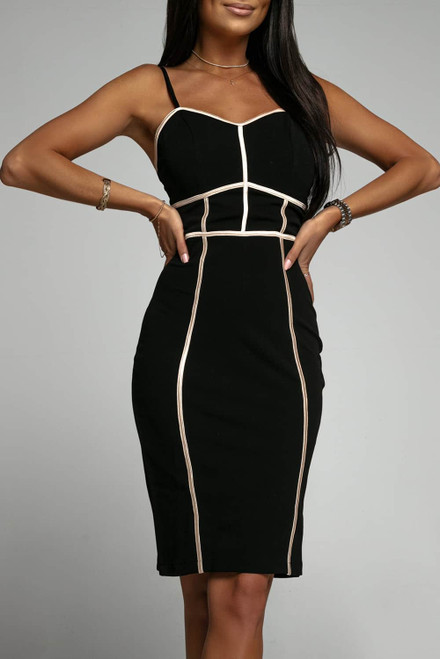 Black Color Block Spaghetti Straps Bodycon Dress