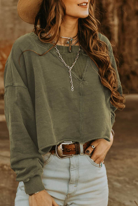 Green Drop Shoulder Cropped Sweatshirt