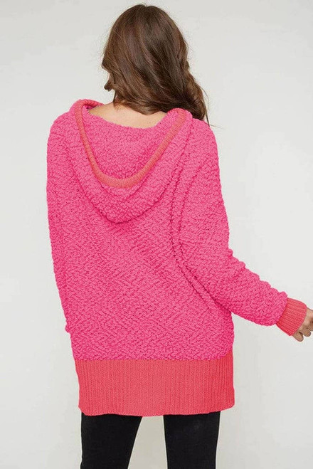 Rose Loose Popcorn Textured Hooded Sweater