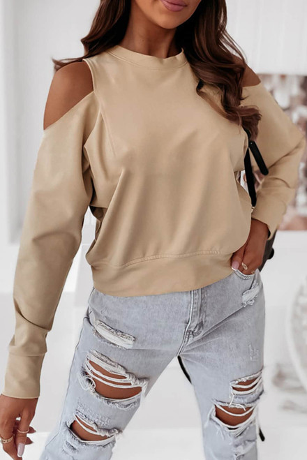 Khaki Cold Shoulder Pullover Sweatshirt