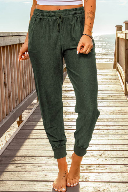 Army Green Elastic Waist Jogger Pants with Pockets